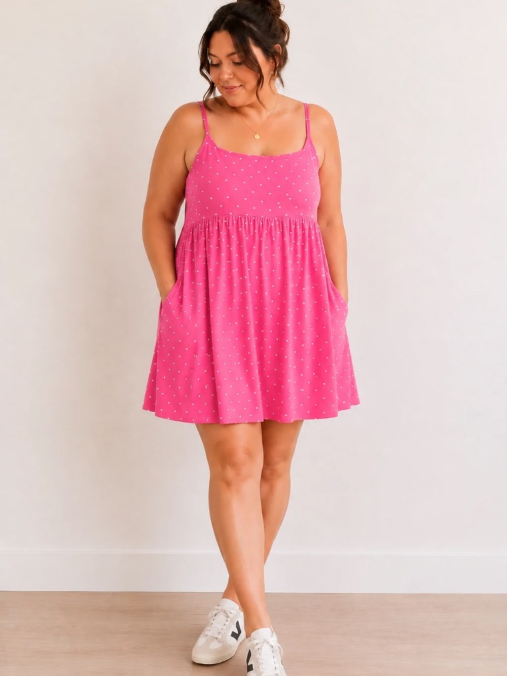 NWT Torrid Pink Polka Dot Babydoll Mini Dress w Pockets Size 0 (L/12-14)